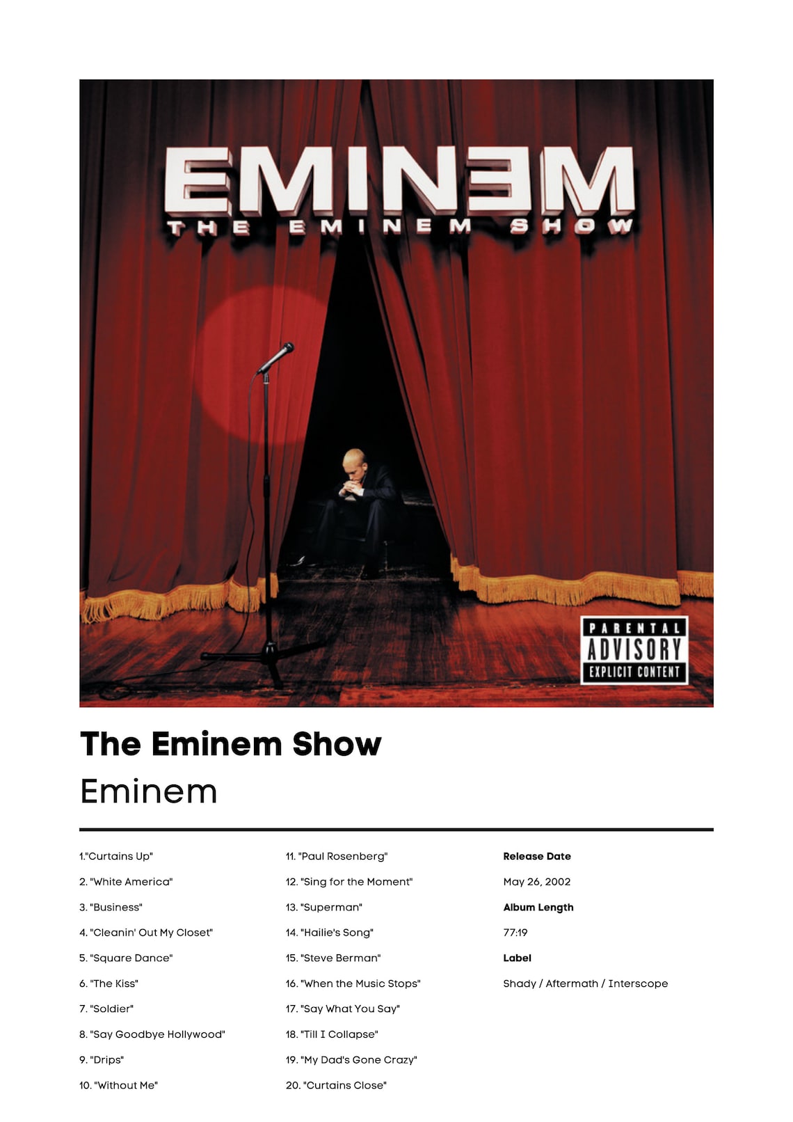 Eminem the Eminem Show Album Cover Art Eminem Music Print Etsy UK