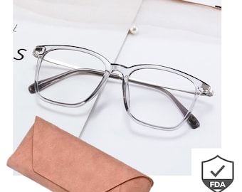 GRAY Square Anti fatigue Anti Blue Light Eyeglasses Blue Light Blocking Glasses Office Computer Womens Glasses ~Reduce Eye Strain~