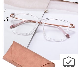 CLEAR Square Anti fatigue Anti Blue Light Eyeglasses Blue Light Blocking Glasses Office Computer Womens Glasses ~Reduce Eye Strain~