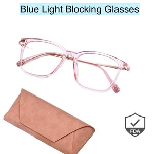 PINK Square Anti fatigue Anti Blue Light Eyeglasses Blue Light Blocking Glasses Office Computer Womens Glasses ~Reduce Eye Strain~