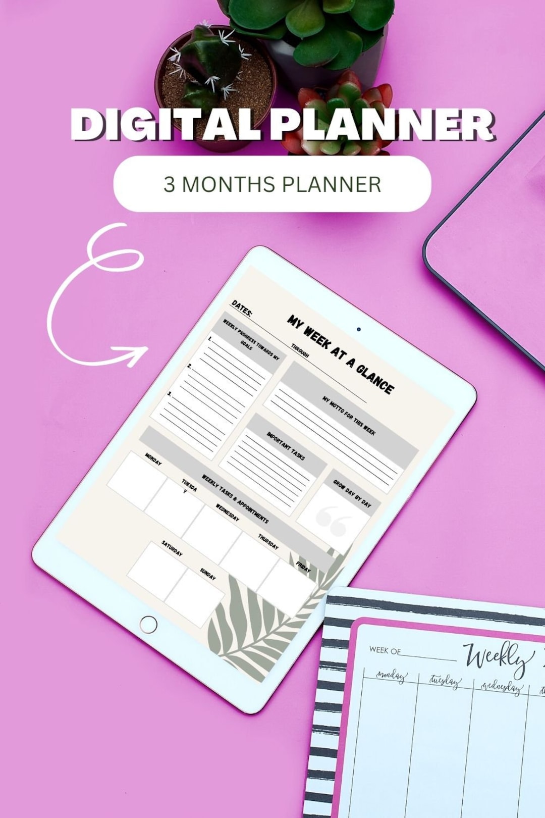 Quarterly Digital Planner Customizable Canva Template, Three Months ...