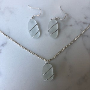 Clear Genuine Sea Glass Necklace And Earring Set