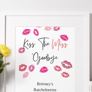 Kiss the Miss Goodbye Personalized Print, Lipstick Print Hen Party, Bachelorette, Bride Tribe Keepsake,  Kisses