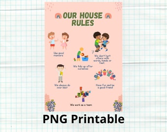 House Rules Poster, Classroom Decor, Family Rules Sign, Printable Home Rules, Kids Room Wall Art, Instant Download, Family Rules Printable