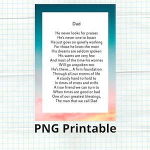 Poema para Pai para Imprimir PNG | Presente de Dia dos Pais da Kids & Daddy | Presente de Aniversário para Pai | Presente de Coração para Pai