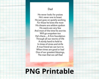 Printable Dad Poem PNG, Father's Day Gift from Kids & Daddy Birthday Gift, Heartfelt Sentimental Gift for Dad