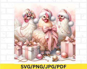 Pollo navideño de moda PNG, decoración navideña de granja, diseño digital para amantes de los pollos, sublimación de pollo navideño, Navidad de granja