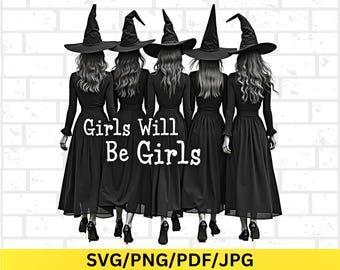 Mädchen sind Mädchen png, lustige Hexen Png, Vintage Hexen Mädchen png, Halloween Frauen T-Shirt png, Witchy Vibes png