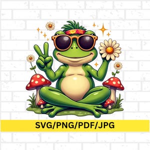 Peace Love Frog, Retro Hippie Frog Sublimation Png Svg Jpg and Pdf clipart files