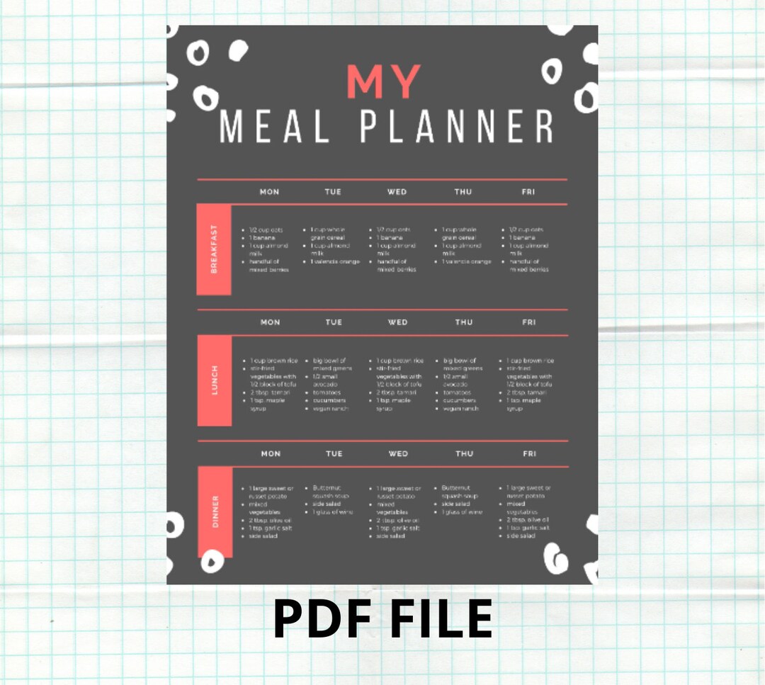 Meal Plan | Weekly Meal Planner Printable | Printable A5 Meal Planner ...