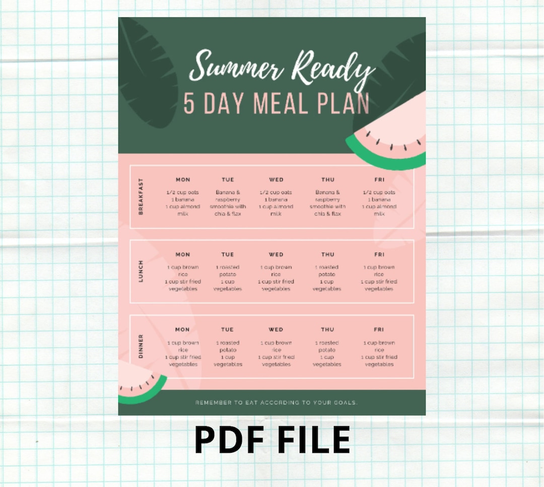 Summer Ready Meal Plan Weight Loss Meal Plan Printable - Etsy