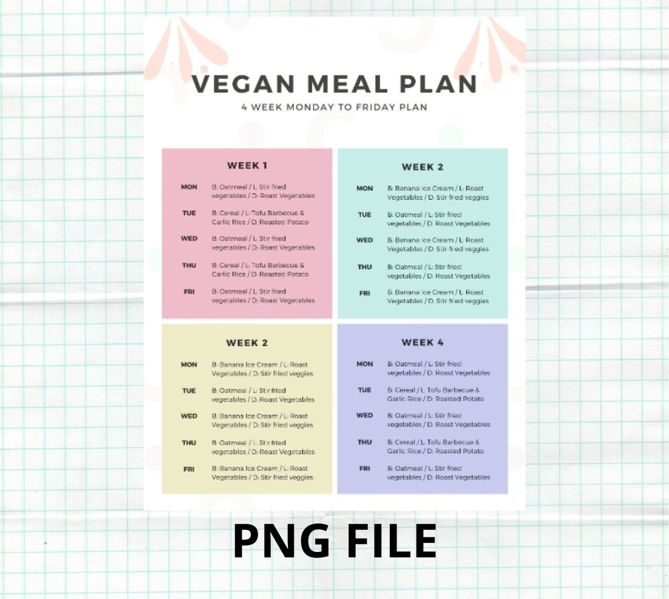 Editable Vegan Meal Plan Template | 4-week Printable Meal Planner for ...