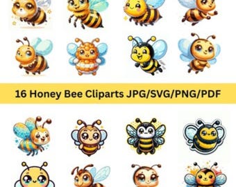 Schattige bij-clipartbundel, honingbij png-bundel, kawaii bij-png-bundel, bijenafbeeldingspakket