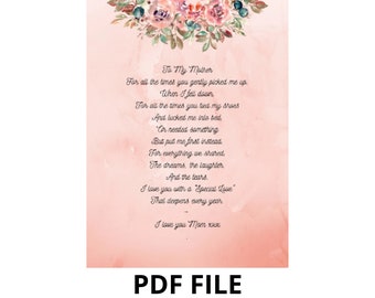 Mom Poem, Poems for Mom, Moms Poem, Poem for Mom, Mom I Love You, Instant Download for Commercial Business Use