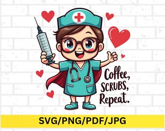 Sassy Nurse SVG, Funny Nurse Quote PNG, Nurse Life Shirt Design, Coffee Scrubs Repeat SVG, Nursing Humor Digital File