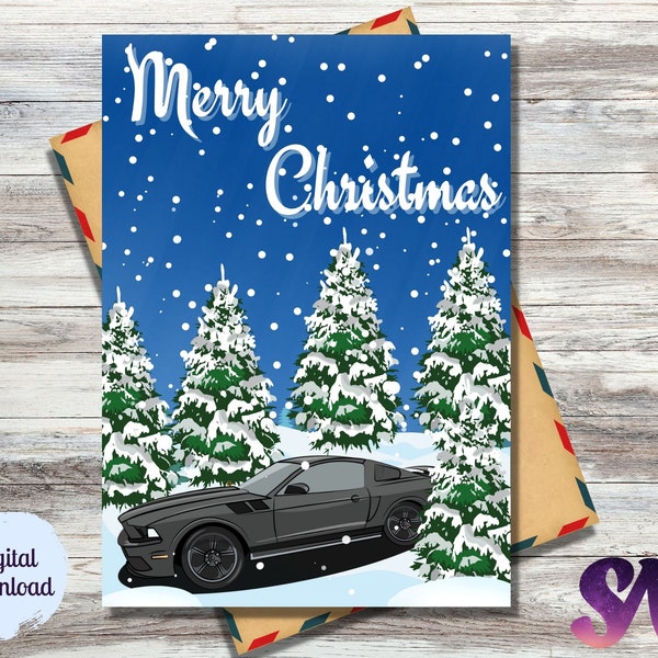 Digital Mustang Christmas Card, Digital Car Christmas Card, Mustang Card, Car Card, Mustang Holiday Card, Printable Holiday Card,