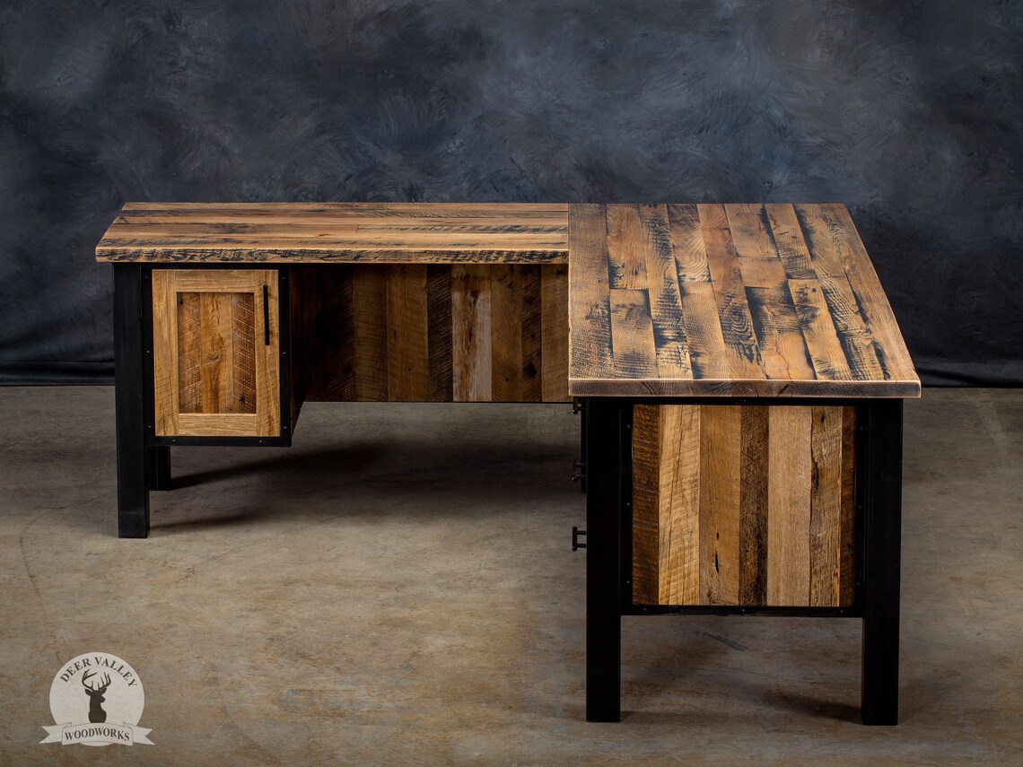 Reclaimed Wood Lshaped Desk Rustic Barnwood Corner Desk Etsy