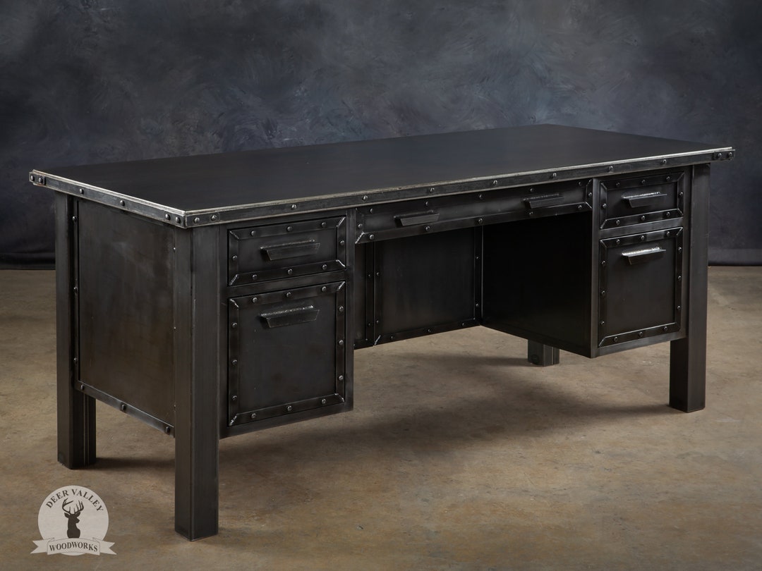 Industrial Modern Executive Desk, Modern Steel Desk, Vintage Industrial