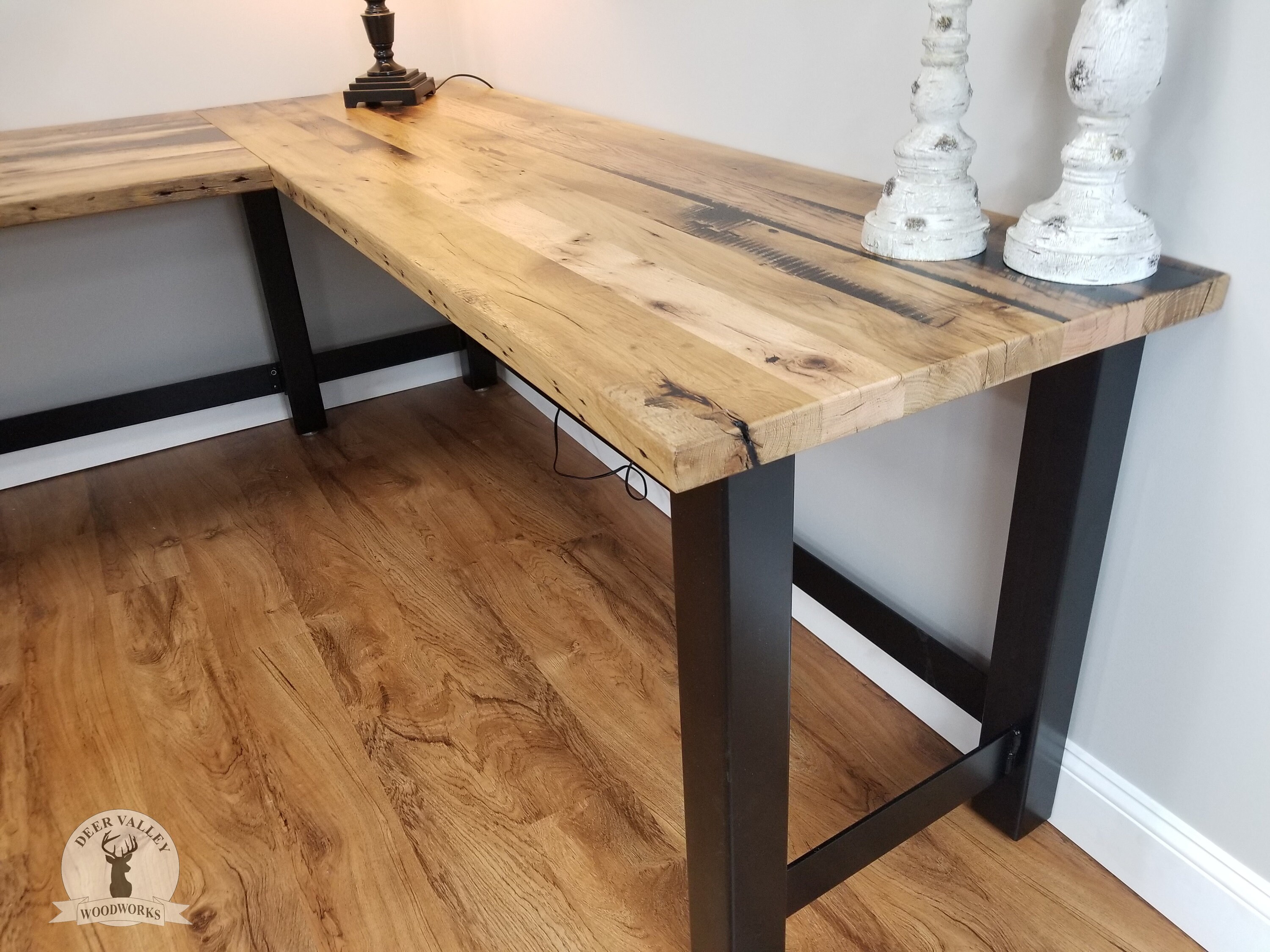 Reclaimed Wood Lshaped Desk, Industrial Wood Metal Desk, Rustic Home