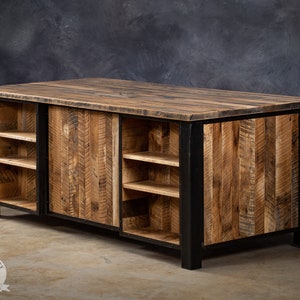 Reclaimed wood executive desk with storage, office computer desk, industrial desk, barnwood office desk with drawers, home office desk