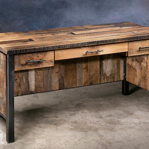 Reclaimed wood executive desk, industrial office desk, barnwood desk, wood computer desk with drawers, wood home office desk with storage