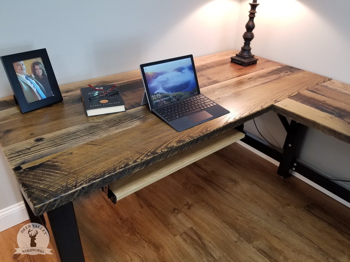 Reclaimed Wood Computer Desk, Rustic Corner Desk, Barnwood Office Desk