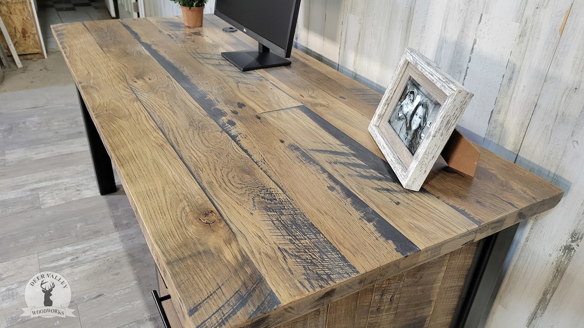 Reclaimed Wood Executive Desk, Modern Office Desk, Industrial Computer ...