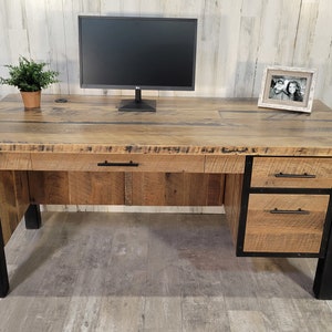 Reclaimed wood executive desk, modern office desk, industrial computer desk, barnwood desk with drawers, solid wood office desk with storage