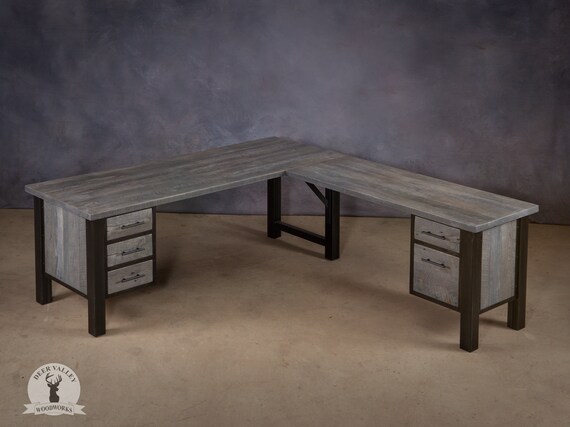 Reclaimed L shaped Office Desk Rustic Corner Desk Barnwood