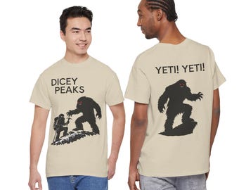 Dicey Peaks, Le jeu.  T-shirt d'alpinisme (dos : YETI ! YETI !)