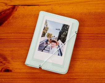 Álbum de fotos Instax Mini em couro verde-grama: livro de memórias personalizado