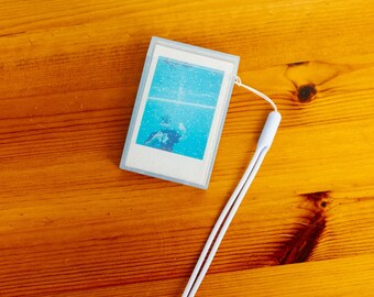 Blue Glitter Instax Mini Photo Case: Portable Plastic Print Holder