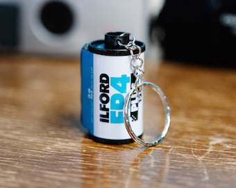 Ilford FP4 Film Keyring | White & Blue Keychain | Film Canister | Gift for a Photographer