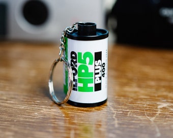 Ilford HP5 Plus 400 Film Keyring | White and Green Keychain | Black & White Film Cartridge | Photography Gift
