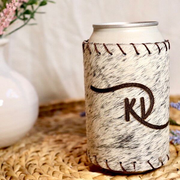 Cowhide Can Koozie Etsy
