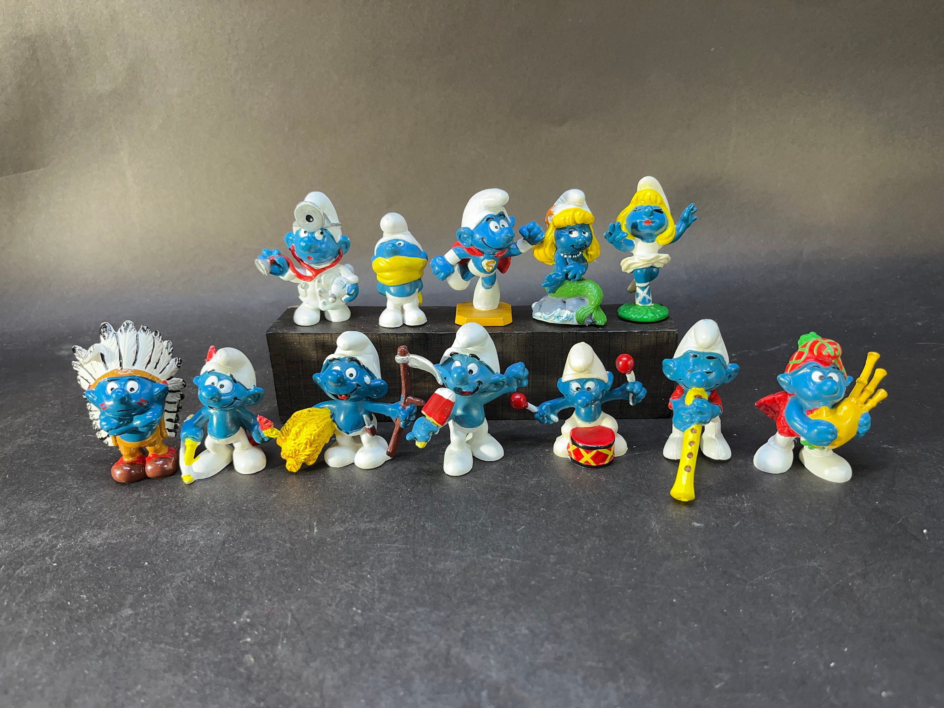 珍品]Schleich Smurf PEN SET スマーフ ペン立てフィギュア 1980