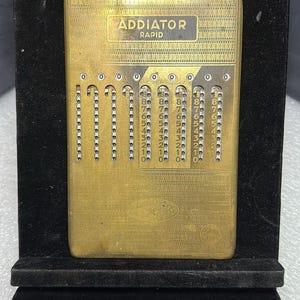 Vintage Addiator Rapid Brass Calculator - 1950s German Pocket Adding Machine, Antique Office & Engineering Collectible Art (21.5x10.5 cm)