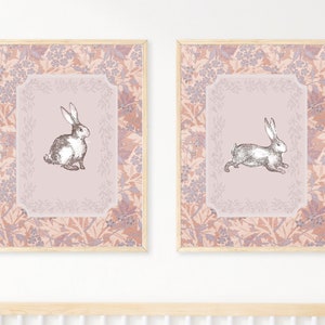 Bunny Rabbit Print Nursery Decor • Vintage Sketch Nursery •  Printable Wall Art  •  Watercolor Floral • Nursery Wall Grandmillenial Art Girl