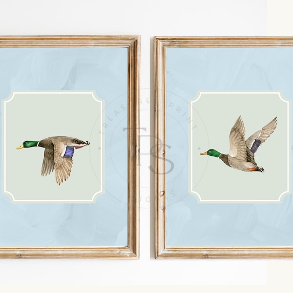 Mallard Duck Print Nursery Decor • Preppy Southern Nursery Art • Blue Boy Hunting Printable Wall Art  • Nursery Wall Grandmilennial Art