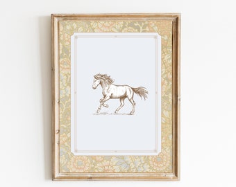Horse Print Nursery Decor • Vintage Nursery Sketch • Printable Wall Art  •Watercolor Floral • Nursery Wall Grandmilennial Art Girl Southern