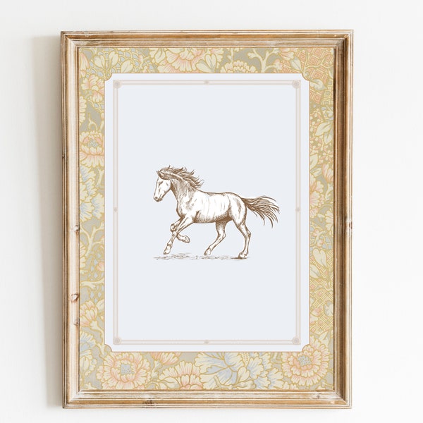 Horse Print Nursery Decor • Vintage Nursery Sketch • Printable Wall Art  •Watercolor Floral • Nursery Wall Grandmilennial Art Girl Southern