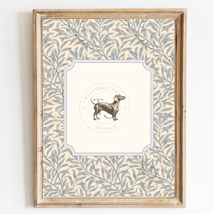 Décoration de chambre d'enfant imprimée vintage chien • Art pour chambre de bébé chien teckel • Floral vintage pastel numérique imprimable • Bébés enfants Grand millénaire