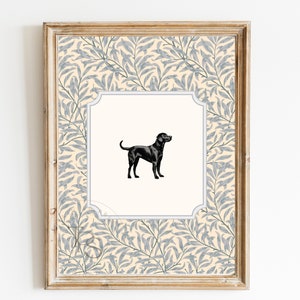 Perro Vintage impresión vivero decoración - negro Labrador Retriever vivero arte - imprimible digital pastel vintage floral - bebé niños Grandmilennial