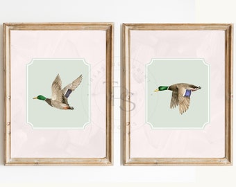 Mallard Duck Print Nursery Decor • Preppy Southern Nursery Art • Pink Green Hunting Printable Wall Art  • Nursery Wall Grandmilennial Art