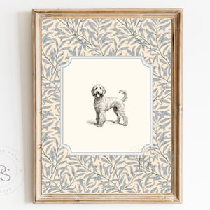 Decorazione per nursery con stampa vintage, cane, Goldendoodle, labradoodle, arte da parete stampabile, floreale pastello, decorazione da parete per nursery, Grandmillennial Art, ragazza, ragazzo