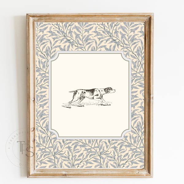 Décoration de chambre d'enfant imprimée vintage chien • Croquis d'art de chambre de bébé • Art mural imprimable • Floral vintage pastel • Pointeur mural de chambre d'enfant Chiot chien GSP