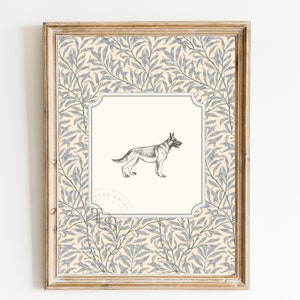 German Shepherd Vintage Print Nursery Decor Digital • Dog Nursery Art • Printable Wall • Vintage Floral• Nursery Wall Grandmilennial Sketch