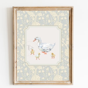 Ente Vintage Print Kinderzimmer Dekor • Schwan Kinderzimmer Kunst • Druckbare Wandkunst • Pastell Vintage Blumen • Kinderzimmer Wand Grandmilennial Art Girl