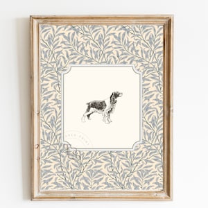 Spaniel Vintage Print Nursery • English Cocker Dog Nursery Art • Printable Wall Art • Vintage Floral• Nursery Wall Grandmilennial Art Sketch