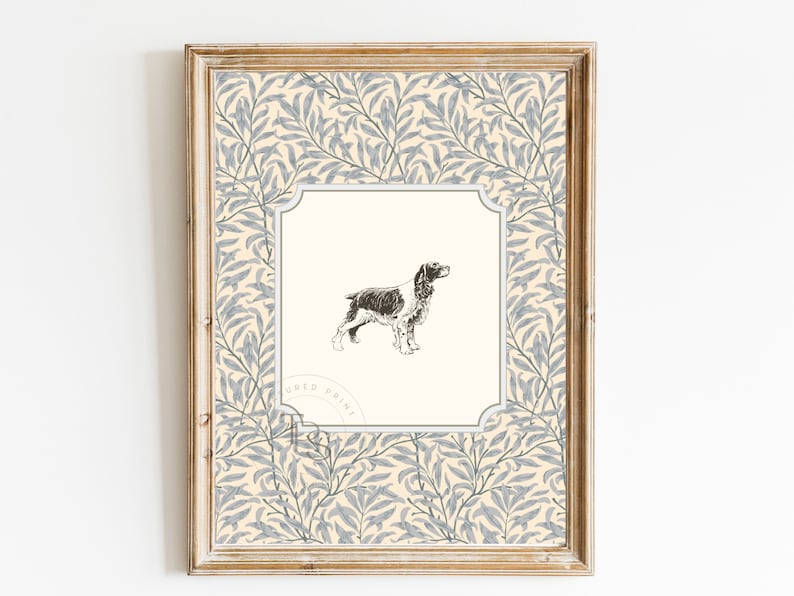 Spaniel Vintage Print Nursery • English Cocker Dog Nursery Art • Printable Wall Art • Vintage Floral• Nursery Wall Grandmilennial Art Sketch